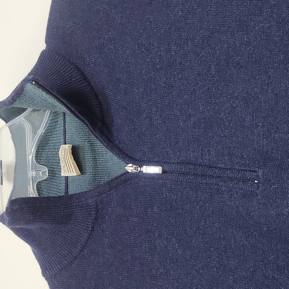 Vtg VICTOIRE HOMMES Blue Green Wool Cashmere Quarter Zip Sweater - Picture 2 of 10